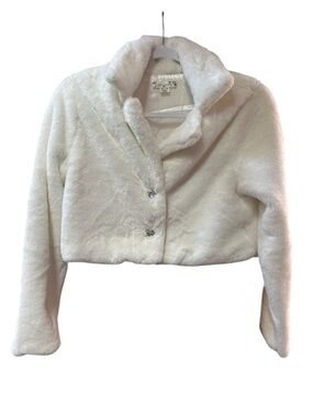 Knitworks White Faux Fur Cropped Teddy Jacket for Kids